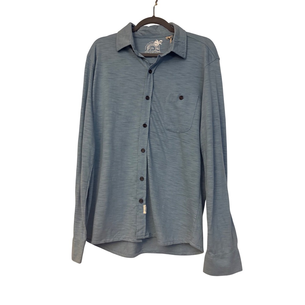 Laguna Mens Super Slub Cotton Blend Stretch Button Down Shirt Blue LSMT3903 L